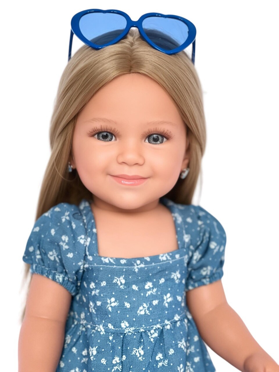 MBD Denim Maxi Dress for 18 Inch Kennedy and Friends Dolls and all Other 18 Inch Fashion Girl Doll-Complete Outfit with Sandals and Glasses